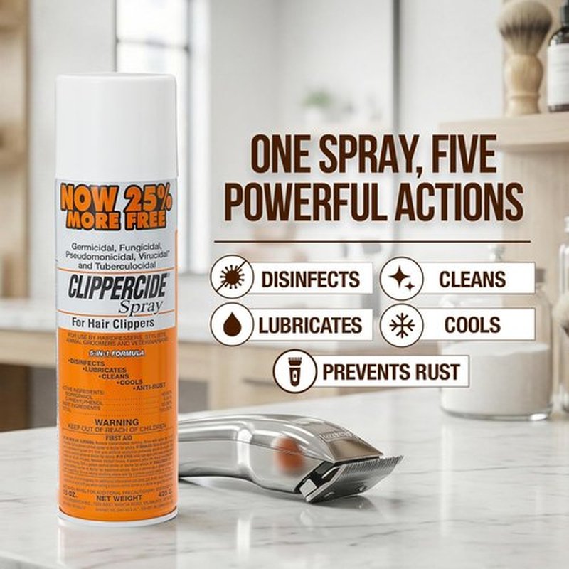 BARBICIDE Clipper Disinfectant Spray - 5-in-1 Cleaner, Lubricant & Rust Preventer | 15oz Professional Spray for Barbers, Stylists & Pet Groomers