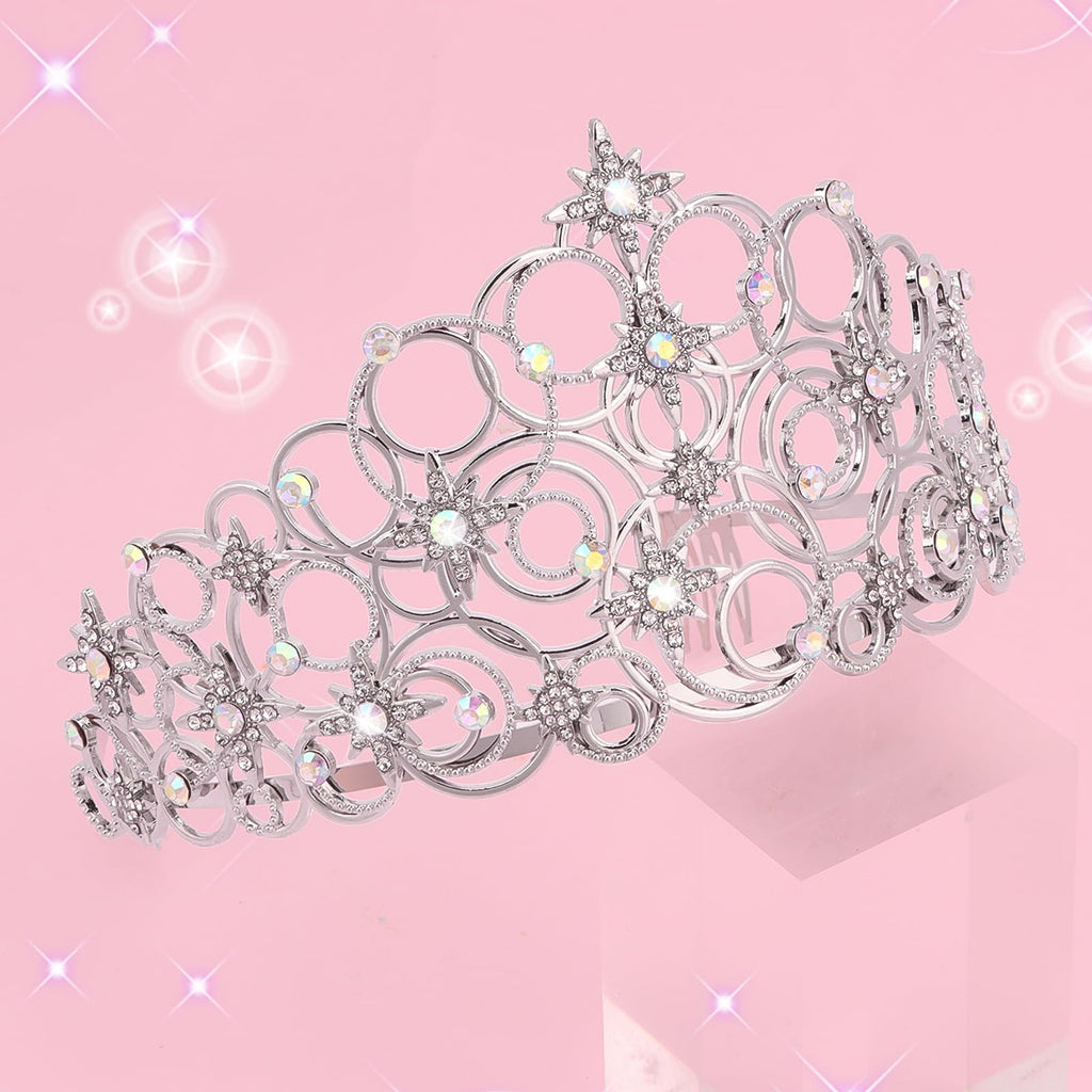 Uintoon Princess Crown Tiaras for Women Girls, Silver Bubble Tiara Crystal Queen Crown Headband, Prom Birthday Party Wedding Halloween Costume Accessories for Women