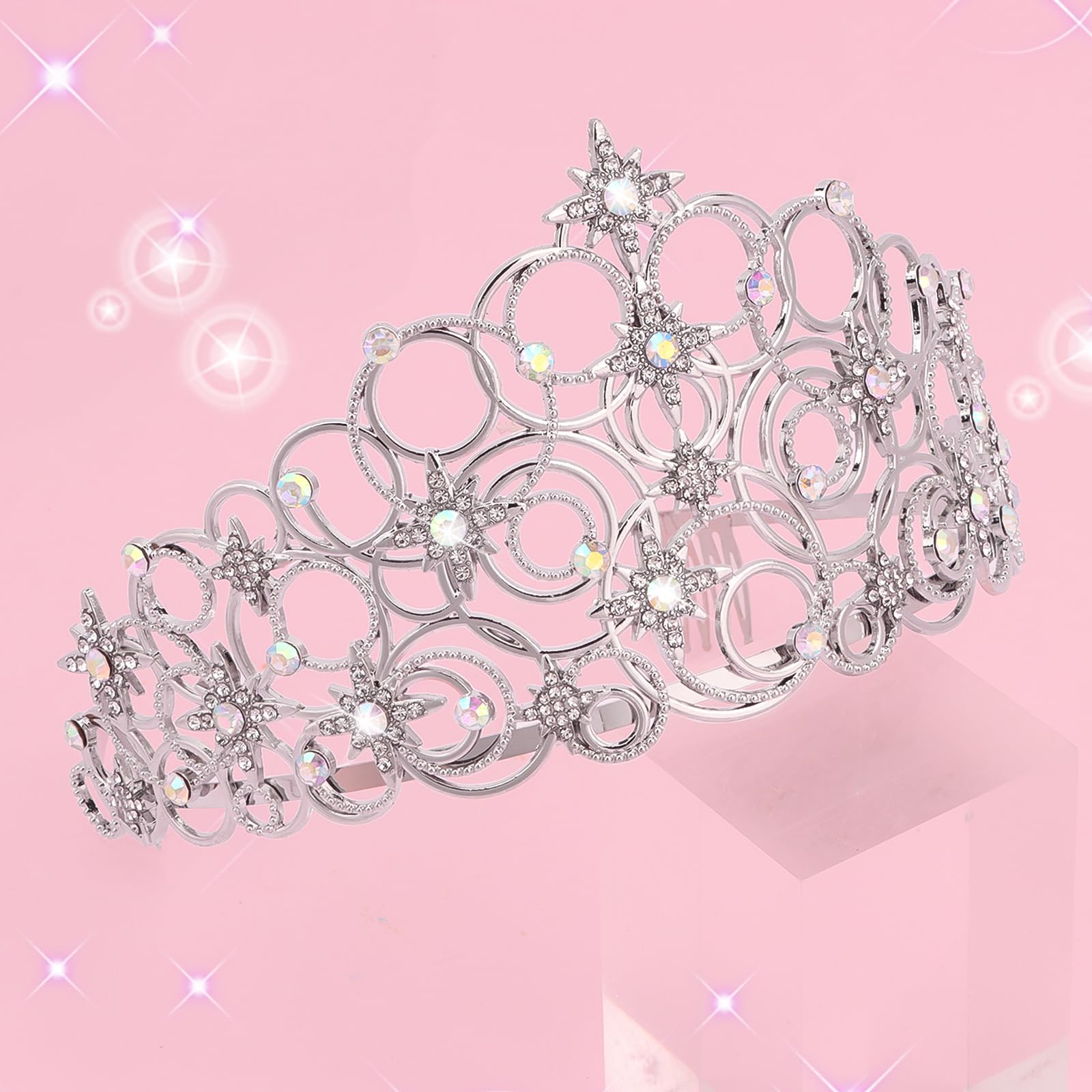 Uintoon Princess Crown Tiaras for Women Girls, Silver Bubble Tiara Crystal Queen Crown Headband, Prom Birthday Party Wedding Halloween Costume Accessories for Women