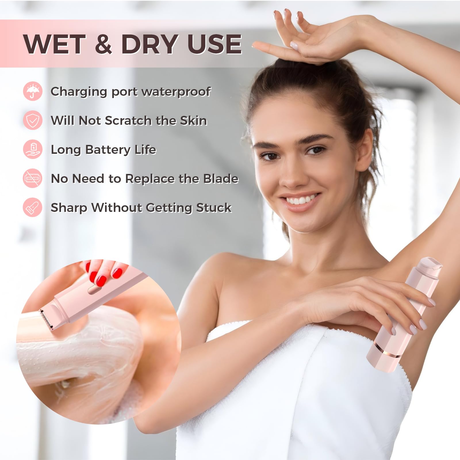 Pedersean Bikini Trimmer for Women, 2 in 1 Electric Razors for Women, IPX7 Waterproof, USB Rechargeable Wet and Dry Shaver, Suitable for Hair Removal All Over The Body