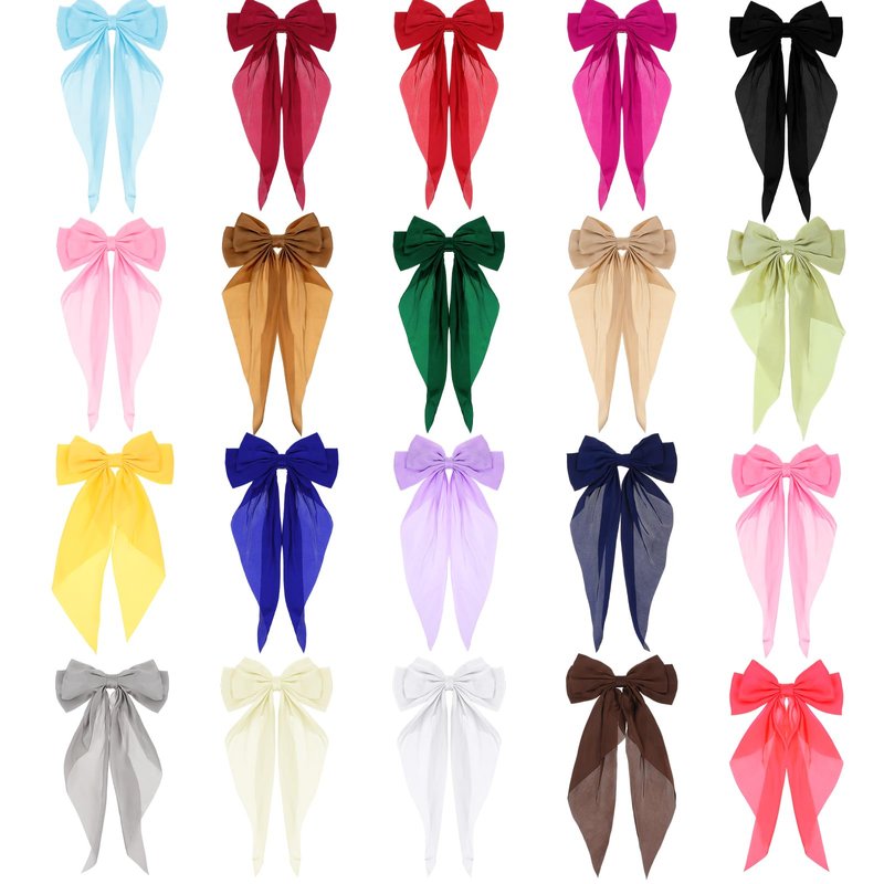 WLLHYF Satin Hair Bows for Women, 20 Pcs Big Hair Bows with Long Tails Ribbon Barrettes Hair Clips Silky Soft Hair Pins Vintage French Hair Accessories for Girl Princess