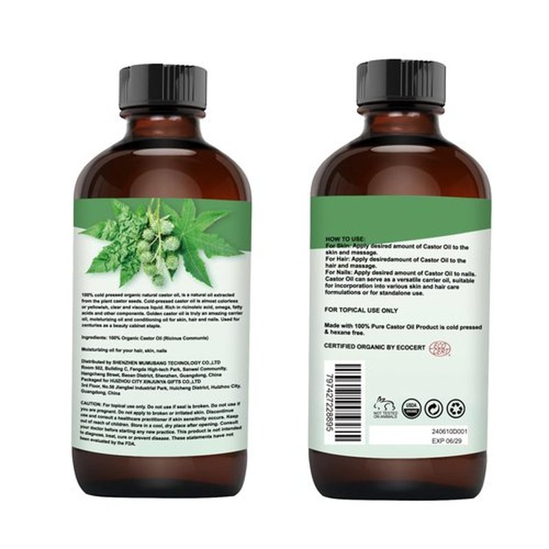 MMPANG Organic Castor Oil for Hair Body Lashes Brow,USDA Certified 100% Pure Natural Glass Bottle, Cold Pressed, Hexane Free. Castor Oil for Hair Growth, Thicker Fuller Brows, 8.45oz