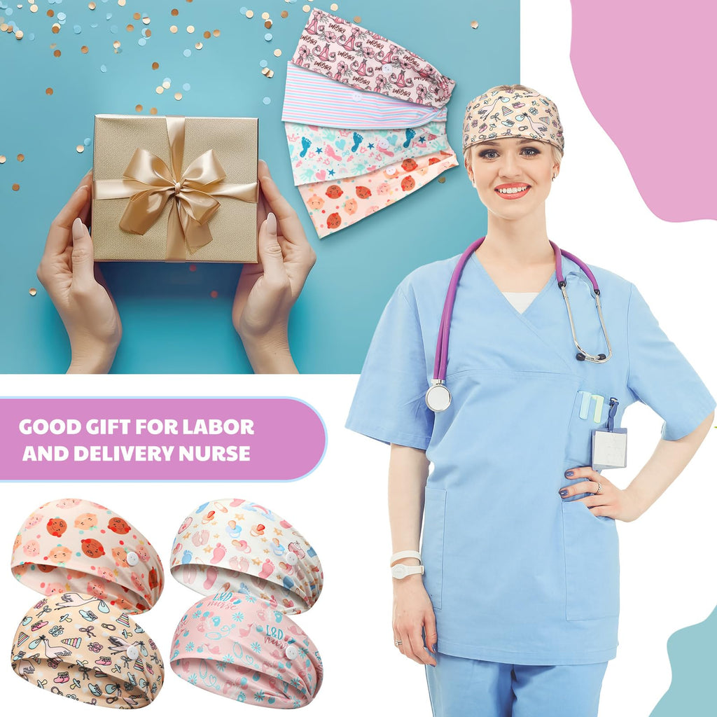 Yearntown 12 Pcs Labor and Delivery Nurse Headbands for Women Non Slip Nursing Headbands with Buttons for Mask Work Accessories Ear Protection Hair Bands Gift for Nicu Obstetrics Nurse Doctor