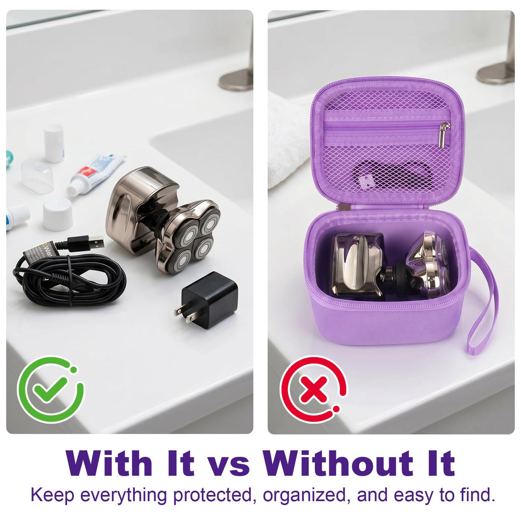 Case for Skull Shaver Electric Pitbull Pro Razor, Hard Travel Rotary Men Head Shavers Beard Trimmer Storage Carrying Box with Zipper Mesh Pocket for Men's Gold Pro Mustache Grooming Kit-Only (Purple)