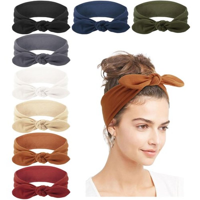 AQOKKA Elastic Bow Headbands for Women Girls Rabbit Ears Knotted Head Bands for Women's Hair Non Slip Boho Headwrap Sport Cute Hair Accessories