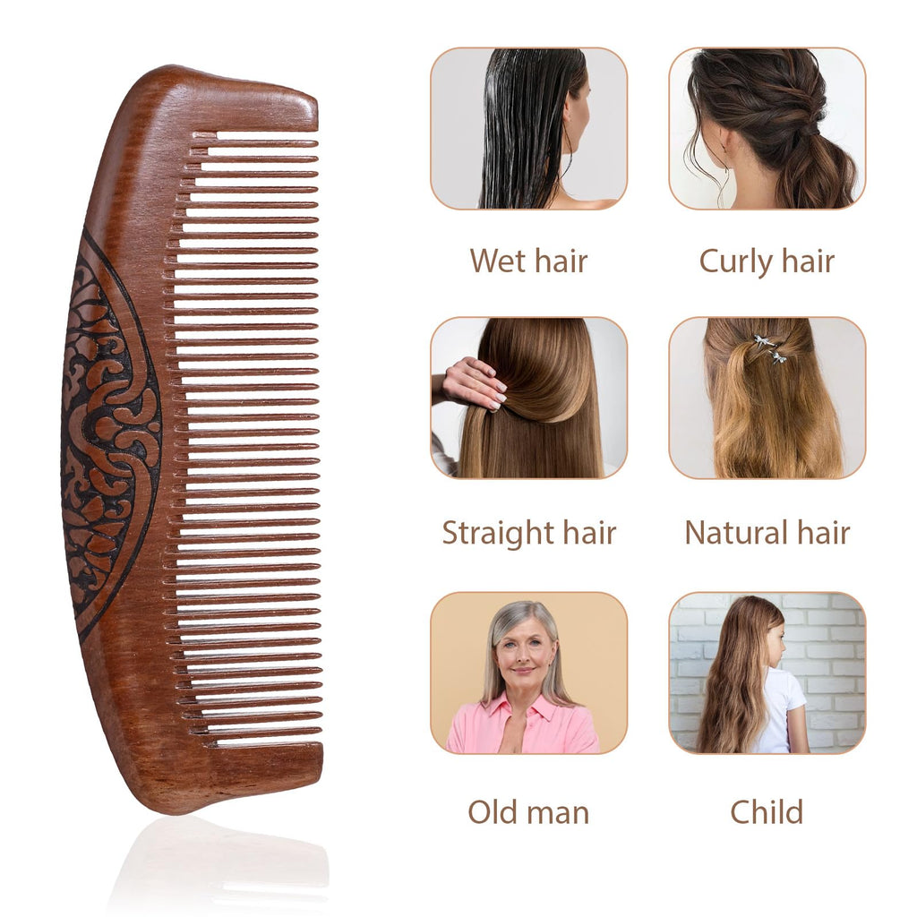 Small Wood Comb for Women Men Birthing Combs Wooden Pocket Hair Comb Fine Tooth Small Portable Wood Combs, Anti Static Carved