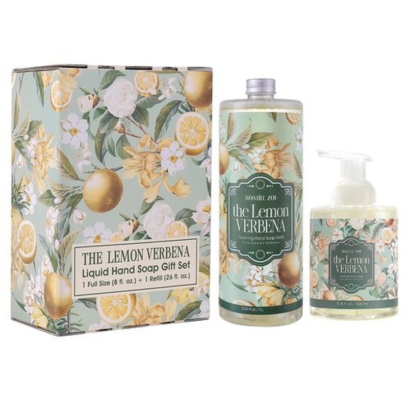 ROMIIE ZOI Foaming Hand Soap Gift Set, 1000ml Refill+500ml Foaming Soap, Cruelty-Free, Biodegradable Formula with Essential Oils for Sensitive Skin, Lemon Verbena Scent, For Kitchen & Bathroom