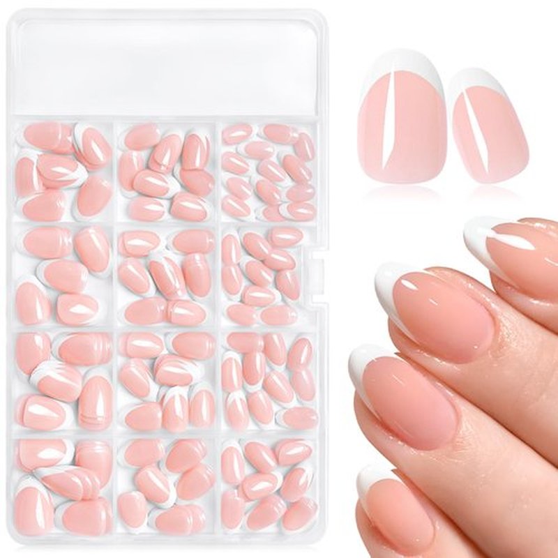AddFavor 240pcs French Tip Press on Nails Short Oval Fake Nails, White French Tip Nails Press ons Acrylic Press on Nail Almond False Nail Tips for Women