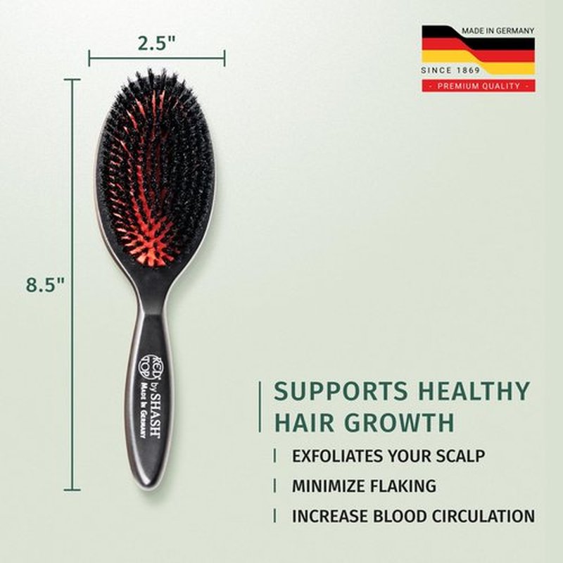 SHASH 100% First Cut Boar Bristle Hair Brush, Suitable For FINE TO THIN HAIR TYPES ONLY - Naturally Conditions Hair and Improves Texture, Made in Germany (Black, Meduim)