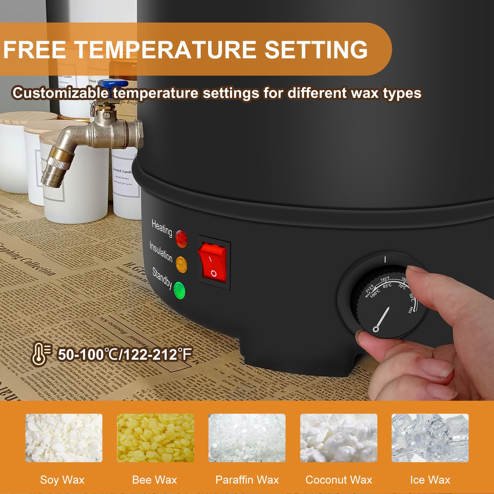 Leerie 20Lbs Commercial Wax Melter for Candle Making, L10 Extra Large Electric Wax Melting Pot Kit for Candle Making Business with Heating Core Brass Spout & Temp Control & Heat Resistant Handle