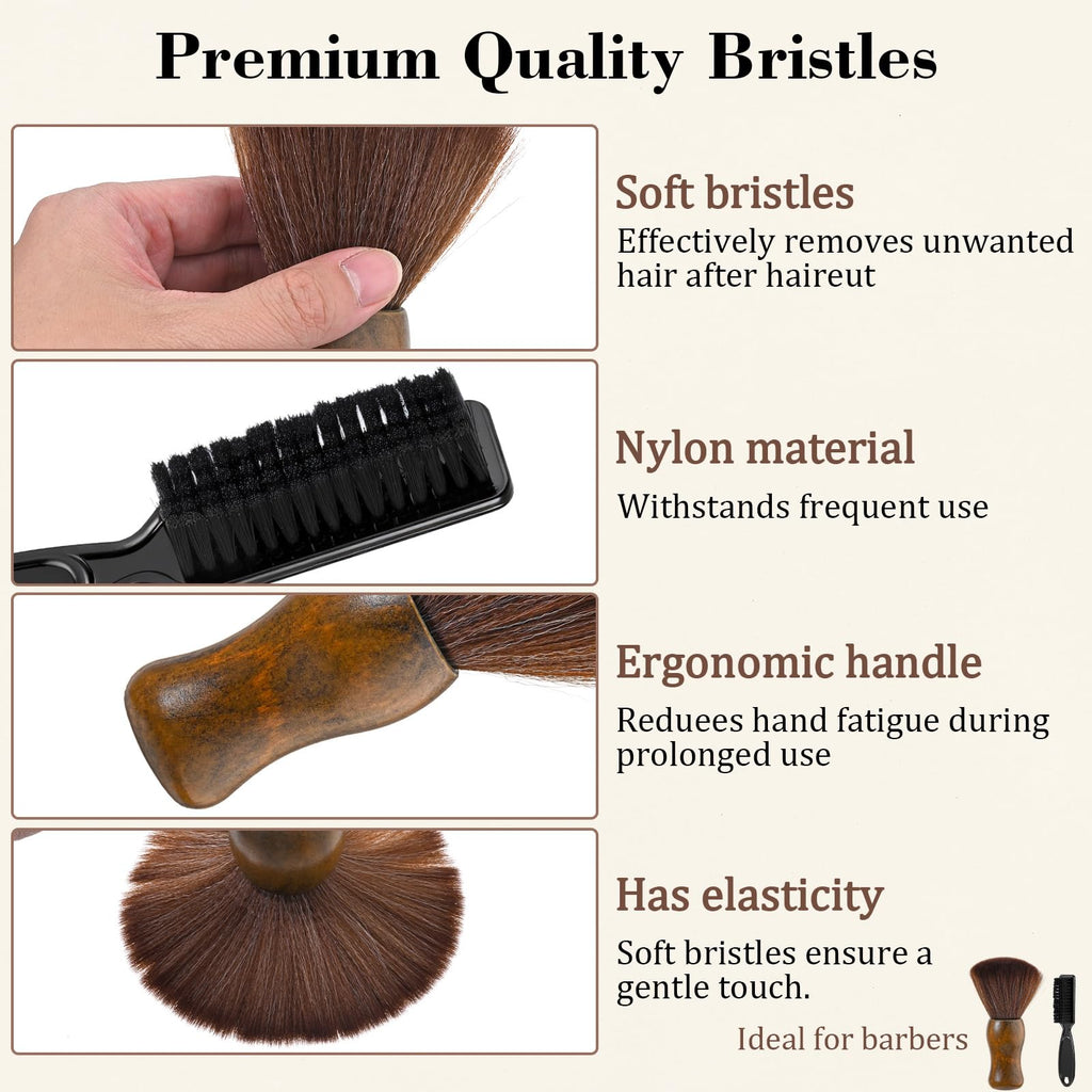 2 Pcs Barber Neck DuBarber Neck Duster Wood Handle With Hook for Hair Cutting Barber Brush Duster and Black Comb Brush for All Hair Type