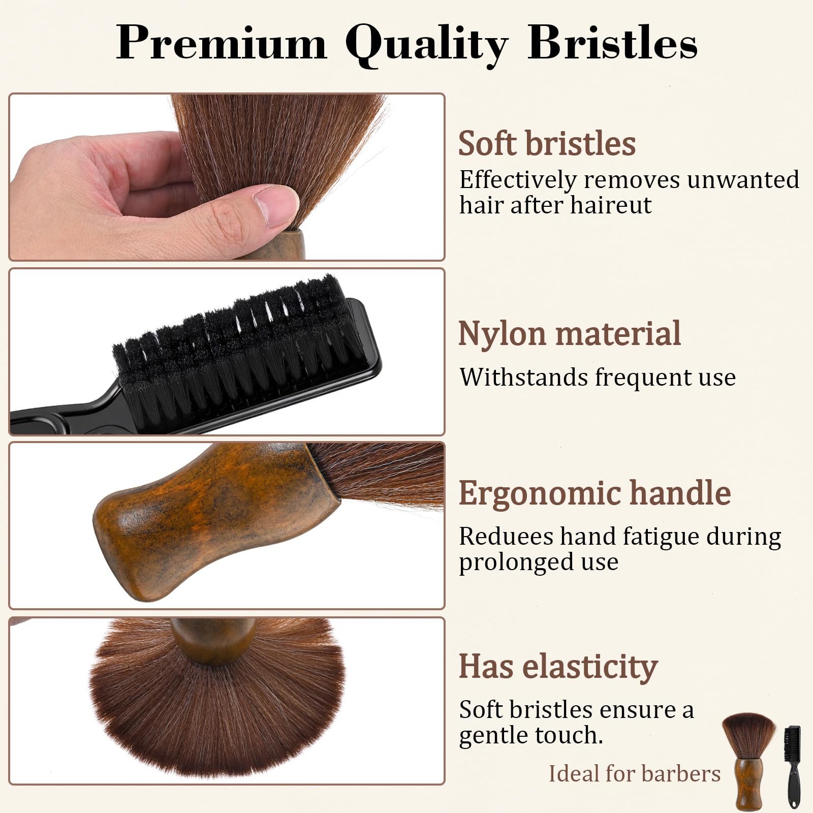 2 Pcs Barber Neck DuBarber Neck Duster Wood Handle With Hook for Hair Cutting Barber Brush Duster and Black Comb Brush for All Hair Type