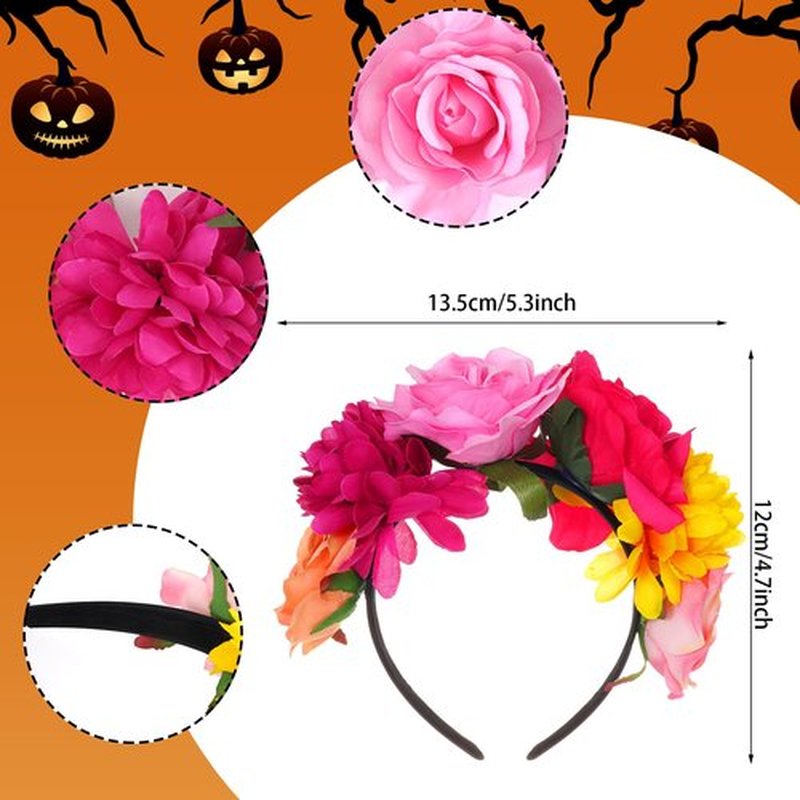 JTYKUYR Mexican Rose Flower Crown Headband Day of The Dead Flower Headband,Rose Crown Headpiece for Halloween Party Costume Wedding