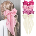 MIKONIKO Silky Satin Hair Bows for Women Girls - 4PCS Ribbon Bows for Hair, Big Bow Hair Clips with Long Tail, Barrettes - Cute Hair Accessories Gifts (Hot Pink, Light Pink, Royal Pink, Beige)