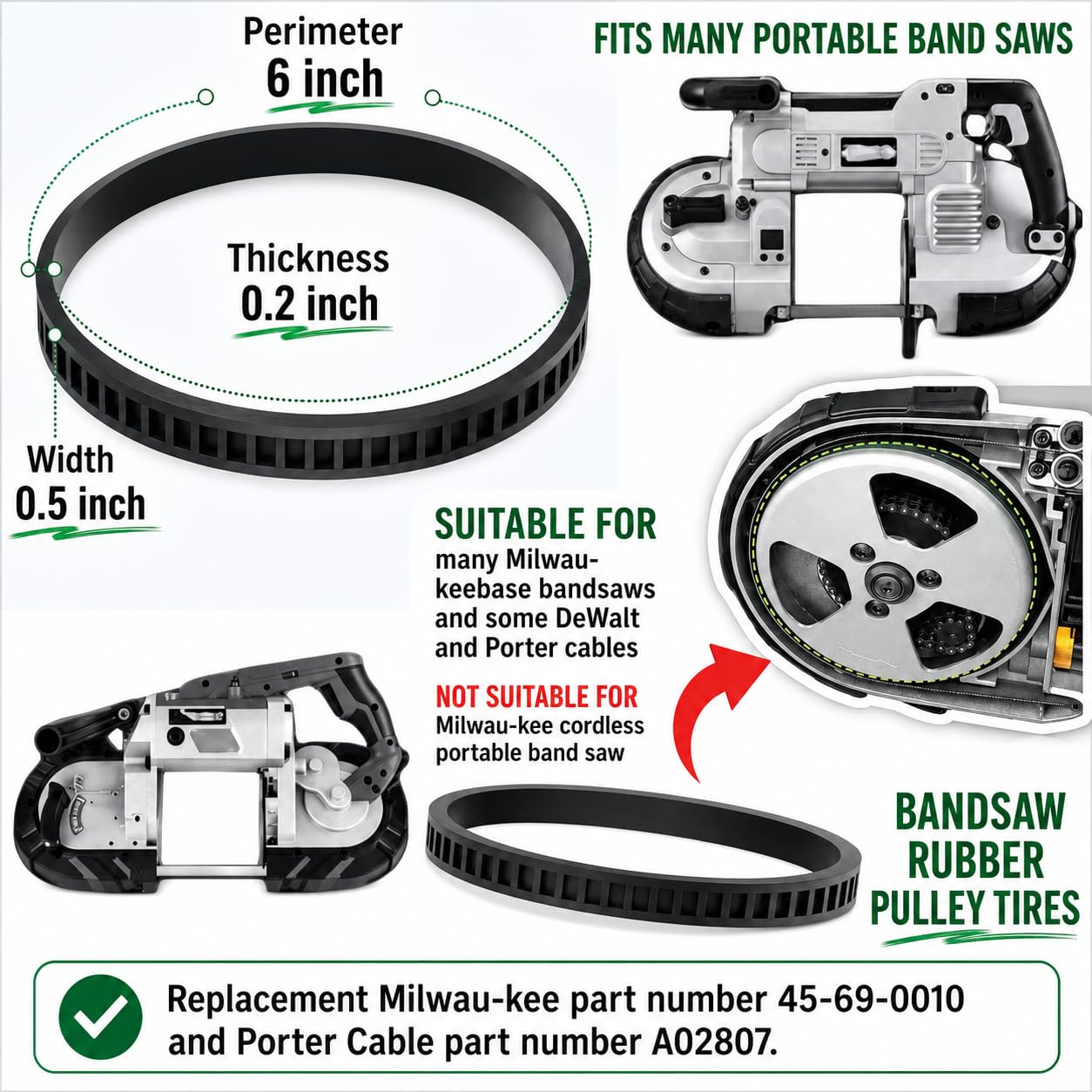 6 Pack 45-69-0010 Replacement Blade Pulley Tires Deep Cut Band Saw