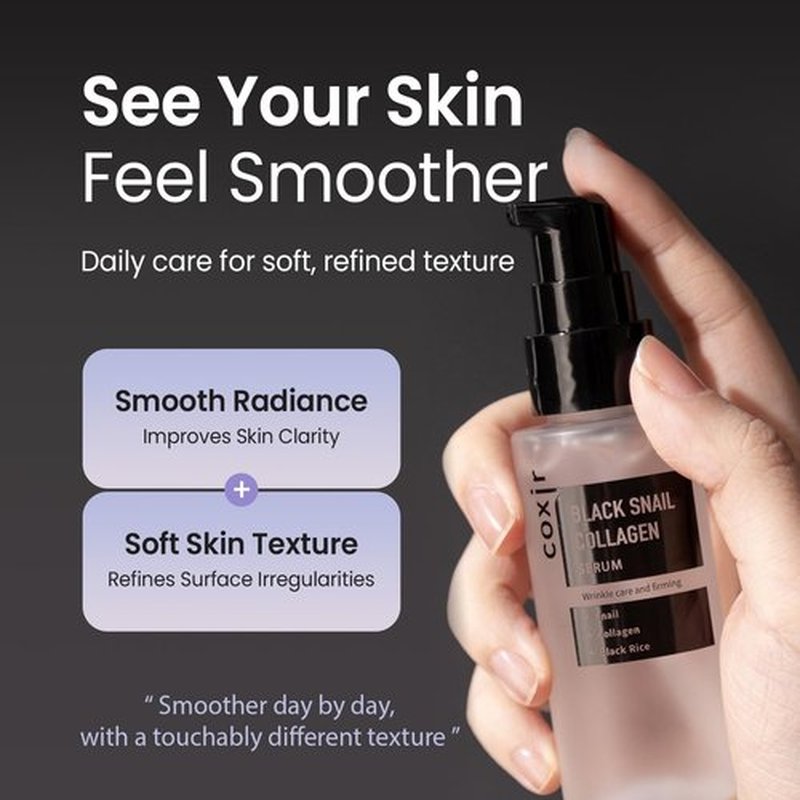 coxir Black Snail Collagen Serum – Concentrated Snail Mucin Essence for Skin Resilience, Hydration & Smooth Texture | Lightweight Korean Facial Serum for Daily Moisture Care(1.69 fl.oz)