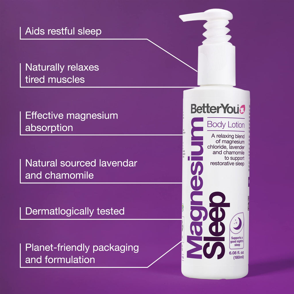BetterYou Magnesium Sleep Body Lotion - Relaxing Body Lotion - Magnesium Body Cream with Lavender and Chamomile Blend - Sore Muscle Relief - 6.08 oz (Pack of 2)