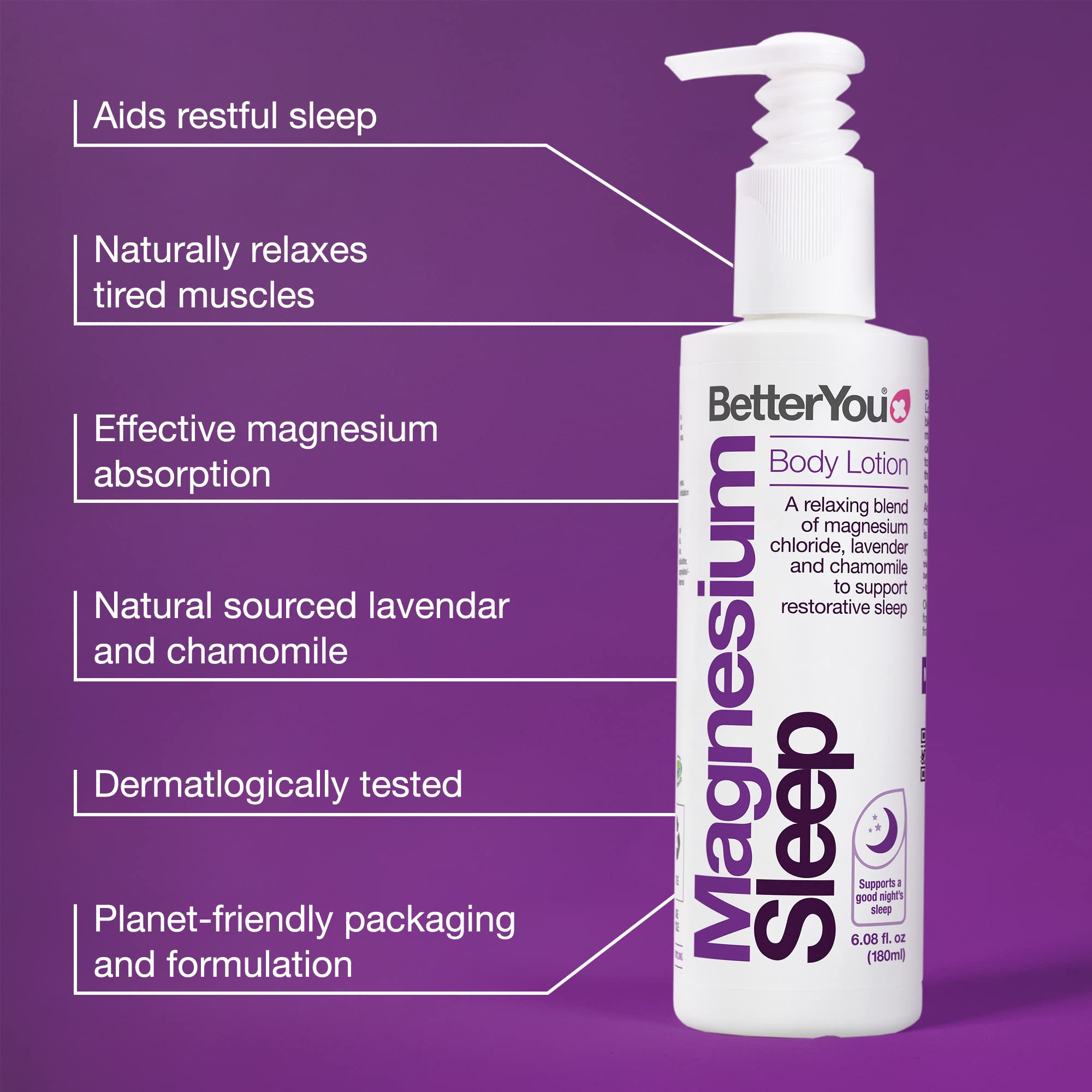 BetterYou Magnesium Sleep Body Lotion - Relaxing Body Lotion - Magnesium Body Cream with Lavender and Chamomile Blend - Sore Muscle Relief - 6.08 oz (Pack of 2)