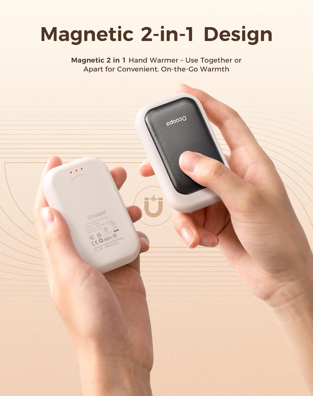 OCOOPA UT4 Young Rechargeable Hand Warmers 2 Pack, 0.6'' Slim Magnetic Design, Fits in Gloves & Pockets, UL Certified, Electric Hand Warmer, for Women, Winter Essentials