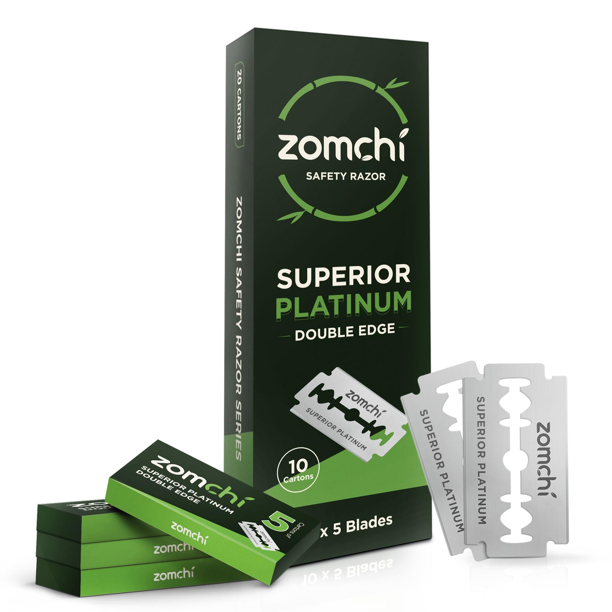 ZOMCHI Double Edge Razor Blades, 50 Count Platinum Coated Refills