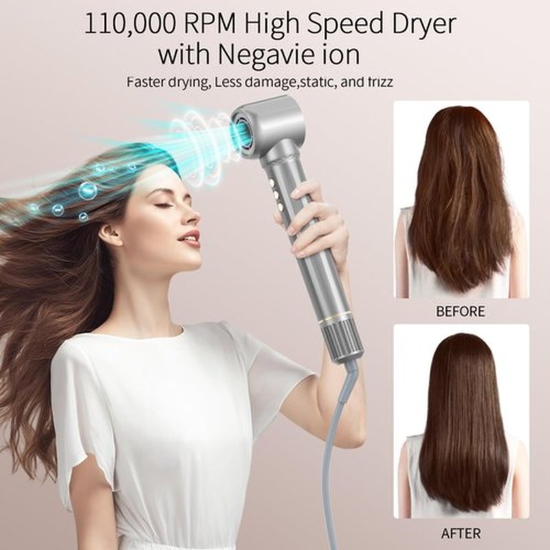 REITOW 5-in-1 Blow Dryer Brush Set - 110,000 RPM High Speed Hair Dryer & Airbrush Hair Multi Styler - No Heat Damage Auto Wrap Air Curler - Magic Hot Air Styler for at Home Styling Women Gray