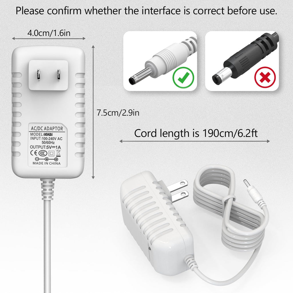 Replacement for Hello Baby Monitor Charger HB66 / HB6550 / HB50 / HB30, K05S050100U, 5V Adapter for HelloBaby Camera Monitor Power Cord