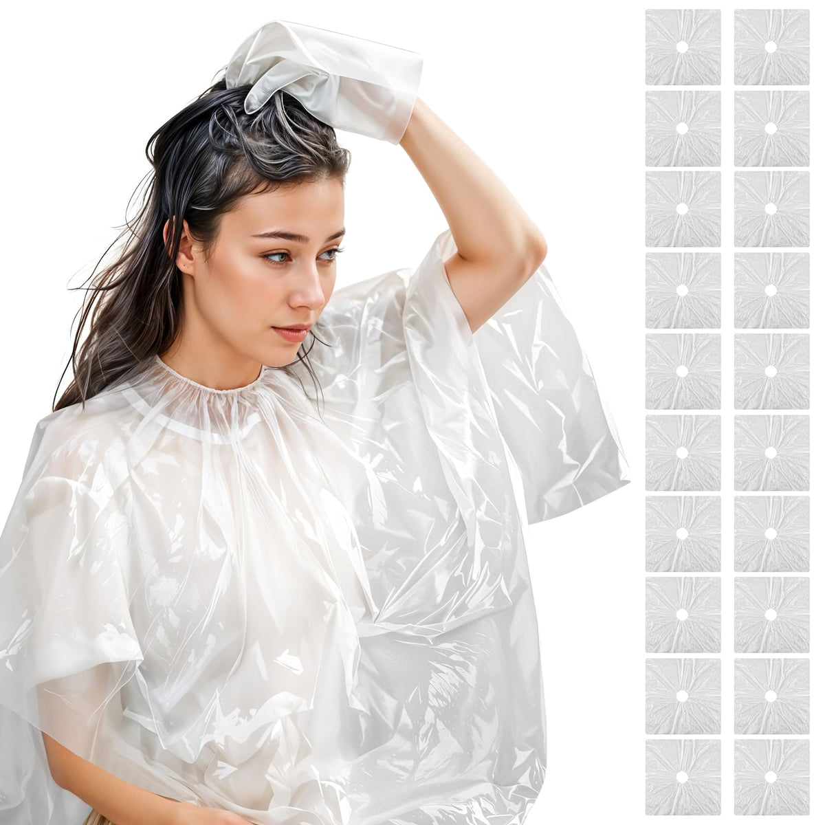 20pcs Disposable Salon Cape Waterproof Hair Cutting Color Cape For Hairs Stylist 39 X 39 In Disposable Barber Capes PE Hairs Dye And Styling Bibs For Home And Salon Use Makeup