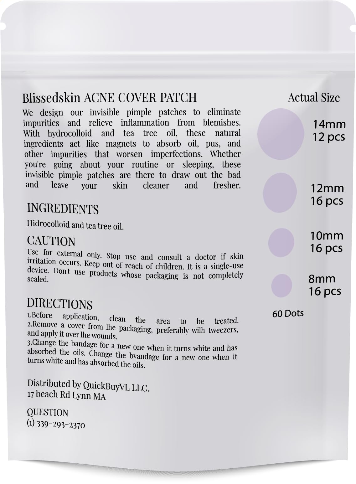 BLISSED SKIN Invisible Pimple Patches for Face - Hydrocolloid Acne Patches with Tea Tree Oil - Gentle, 60 Effective Zit Patches in Four Sizes