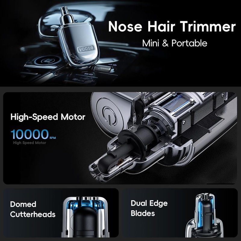 Yoose Nose Hair Trimmer - Rechargeable & Waterproof | Painless, Portable Design for Men & Women, Silver