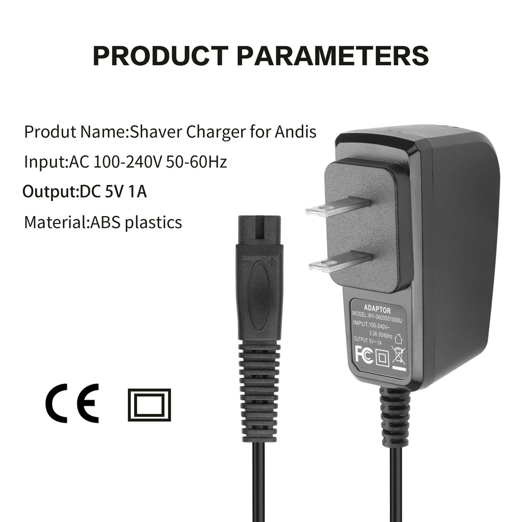 YAODHAOD 5V 1A Adapter for Andis Shaver Charger Power Cord, Replacement Charger Compatible with 17150 17165 TS-1 TS-2 Foil Shaver Charging Cord Adapter-5FT/1.5M