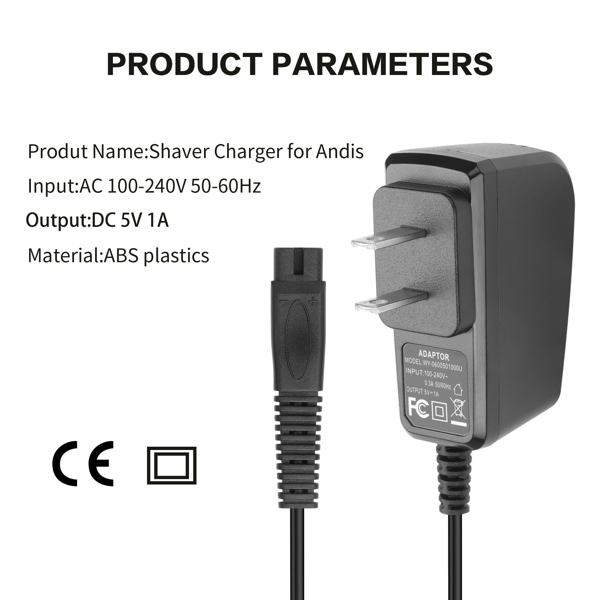 YAODHAOD 5V 1A Adapter for Andis Shaver Charger Power Cord, Replacement Charger Compatible with 17150 17165 TS-1 TS-2 Foil Shaver Charging Cord Adapter-5FT/1.5M