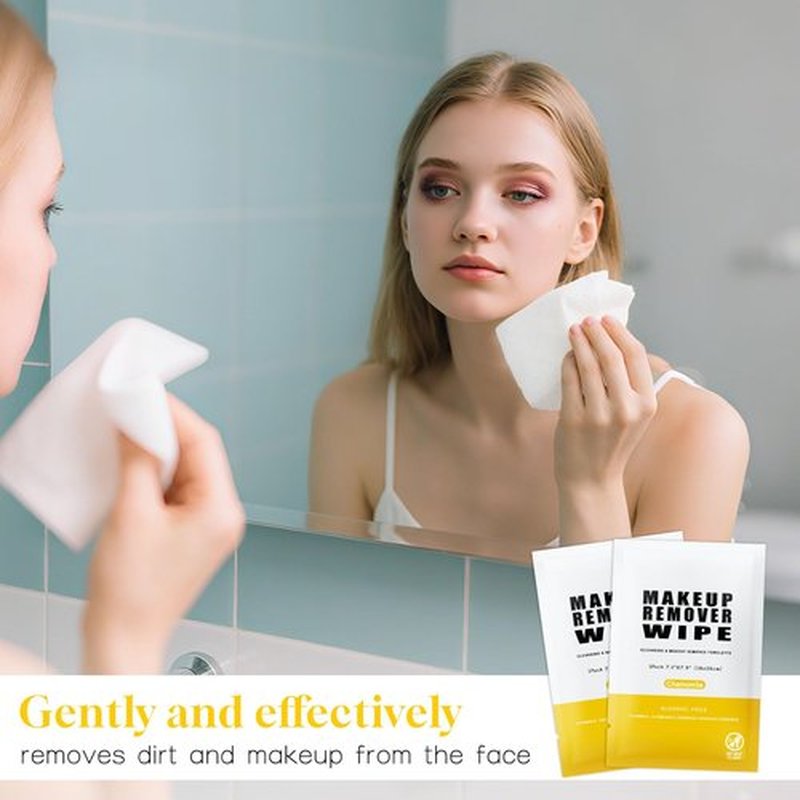 Pack of 100 Makeup Remover Wipes Individually Wrapped,Chamomile Scent,Face Cleansing Wipes Bulk, Travel Towelette Makeup Remover Cloth for Face Cleansing Skin Care Remove Makeup