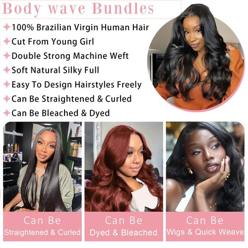 Asxdovig 12A Body Wave Bundles Human Hair 16 18 20 Inch Human Hair Bundles 100% Unprocessed Brazilian Virgin Hair Body Wave 3 Bundles Human Hair Extensions Natural Black