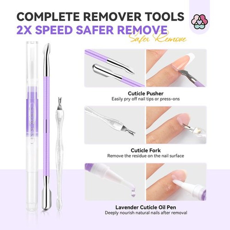 SAVILAND Fast Nail Glue Remover Kit: Press On Nail Remover 4 Pcs Cuticle Tools Easy Removal of Nails Glue and Acrylic Nails Tips 30 ml Debonder Serum and Cuticle Oil Pen Nail Prep Kit