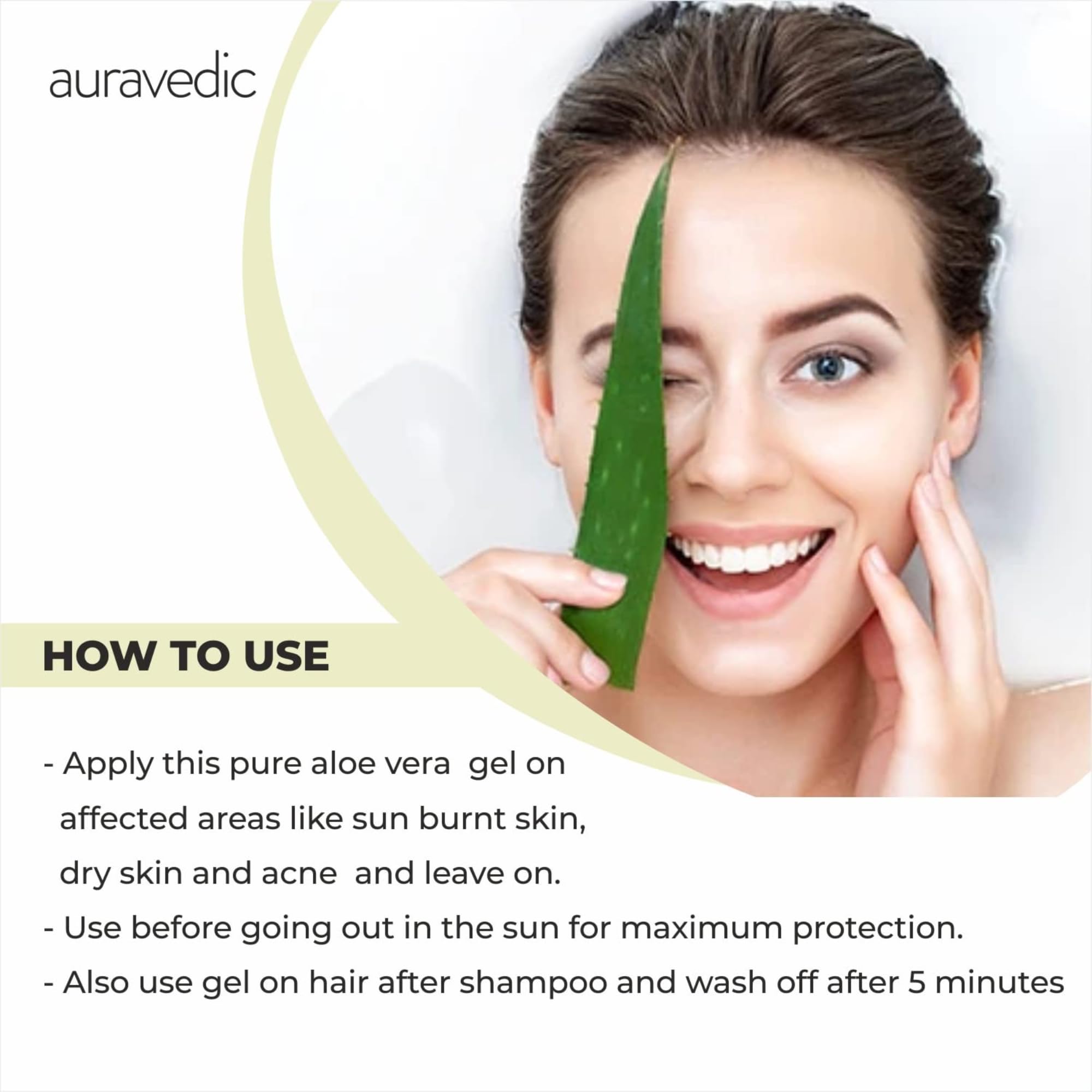 Auravedic Pure Aloe Vera Gel for Face, Body & Hair | Natural & Soothing Plant-Based Gel | Ideal for Daily Skincare, After-Sun Use & Hair Conditioning | Alcohol-Free | 7.05 Oz (200g)