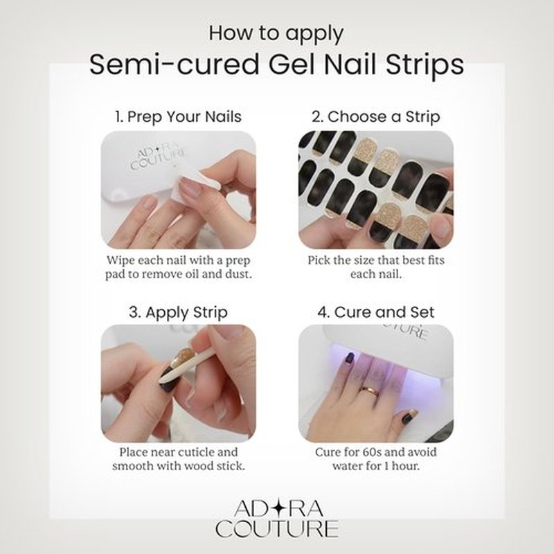 Adora Couture Semi Cured Gel Nail Strips with 30 Pieces, Salon Quality Wraps for Women, Beautiful Deep Green with Floral Accents UV Gel Stickers, UV Light Required, Petal Grove