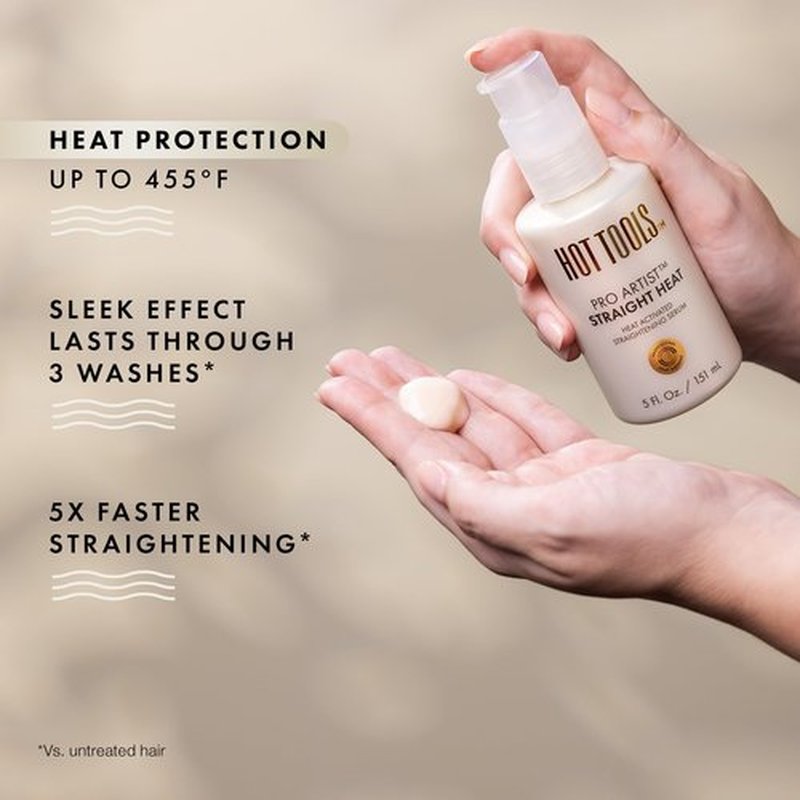 HOT TOOLS Heat Protectant Straightening Serum | Hair Straightener, Reduces Frizz, and Speeds Up Styling | Protects Hair from Heat Damage without Use of Silicones