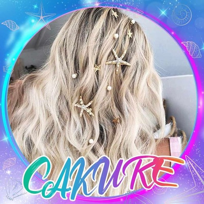 CAKURE Starfish Hair Clips Gold Metal Sea Star Hair Barrettes Cute Pearl Side Hair Pins Beach Hair Accessories for Women and Girls (Pack of 2) (a-gold)
