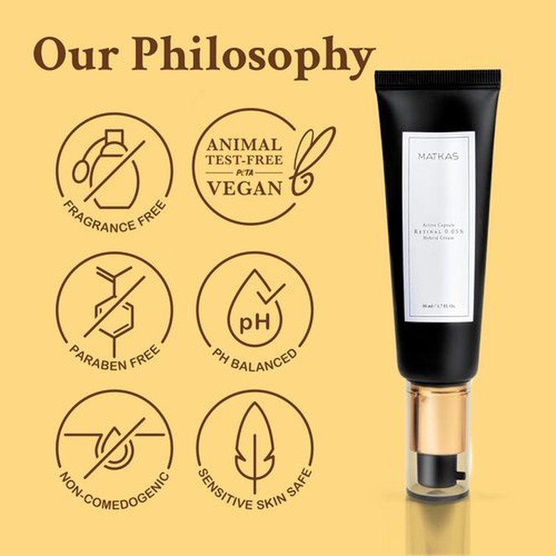MATKAS Korean Active Capsule 0.05% Retinal Hybrid Face Cream - 1.7 Fl Oz. Night Time Face Moisturizer, Korean Skin Care Anti Aging Moisturizer, Retinal Night Cream + Ceramide Skin Barrier Repair Serum