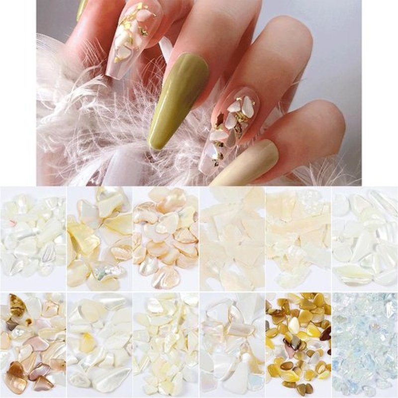 24 Grids Abalone Shell Nail Art Sequins, Aurora Ultrathin Seashell Nail Gems, Natural Color Mermaid Slices Stuff for Nail Art Decorations Accessories