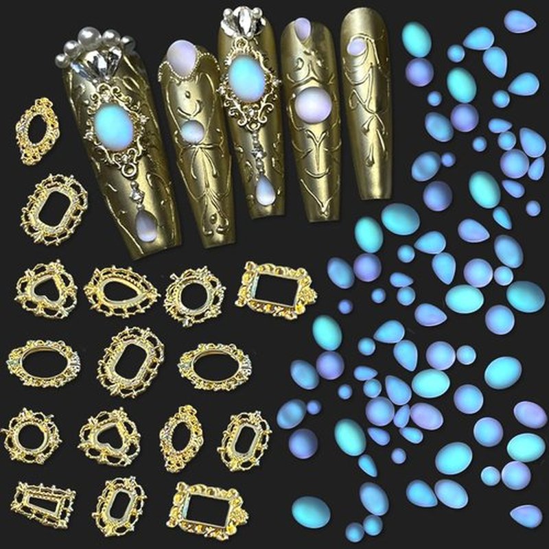 50Pcs Mix Shape Size Translucent Blue Tears Nail Rhinestones for Crafting Nail Charms and Gems 50Pcs Gold Frame Charms for Nails Design Circular Droplet Nail Crystals Nail Diamonds Nail Accessories