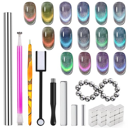 DANNEASY 55pcs Cat Eye Magnet for Nails, Cat Eye Gel Nail Polish Magnet Kit, Strong Magnetic Nail Polish Tools, Cat Eye Nail Art Magnet for Salon & Home DIY Nail Accessories