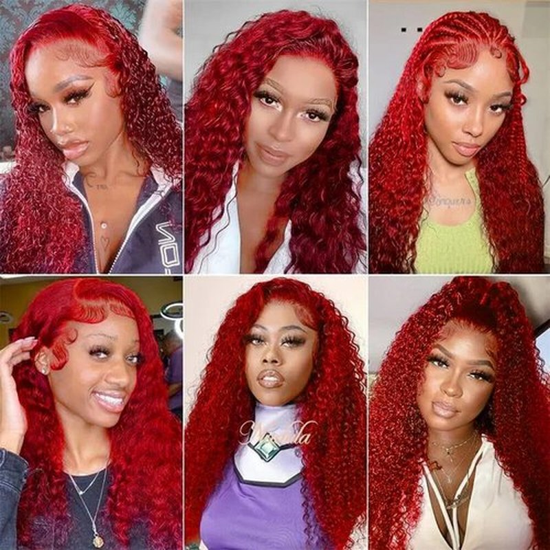 Red Human Hair Bundles Burgundy Kinky Curly Bundle Peruvian Virgin Hair Mixed Length 3 Bundles/150g 14 16 18 Inch Fire Red Kinky Curly Bundle Hair Extensions