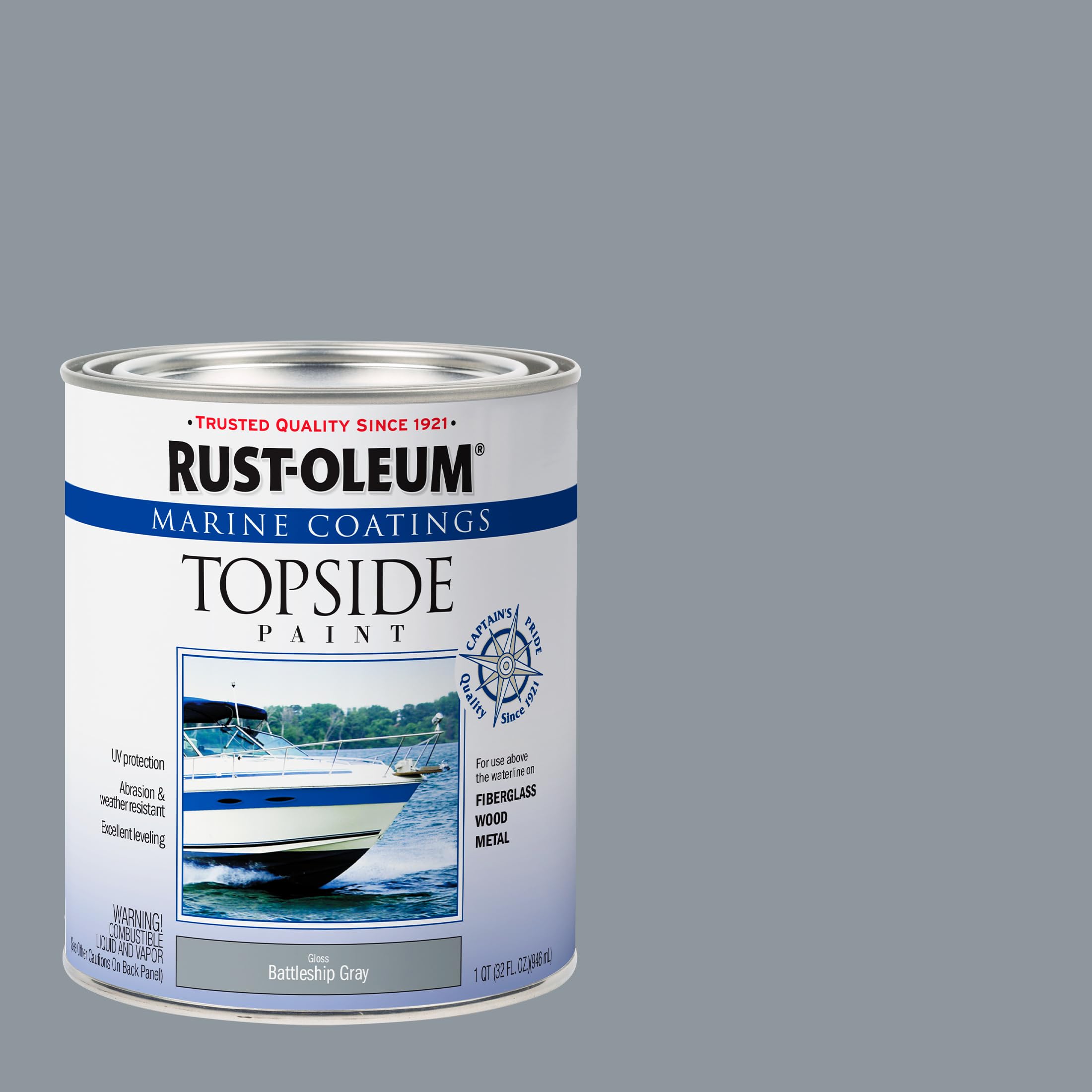 Rust-Oleum 207005-4PK Marine Coatings Topside Paint, Quart, Battleship Gray, 4 Pack