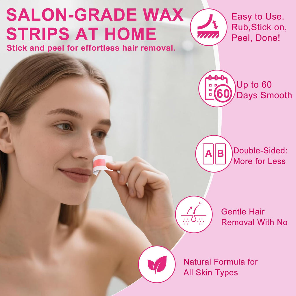 20Pcs Facial Wax Strips for Women, Upper Lip & Eyebrow Hair Removal, Hypoallergenic for Sensitive Skin, Removes Even Short Hair, Up to 5 Weeks Smooth, Easy No-Heat Waxing Kit, 10 per Bag PH