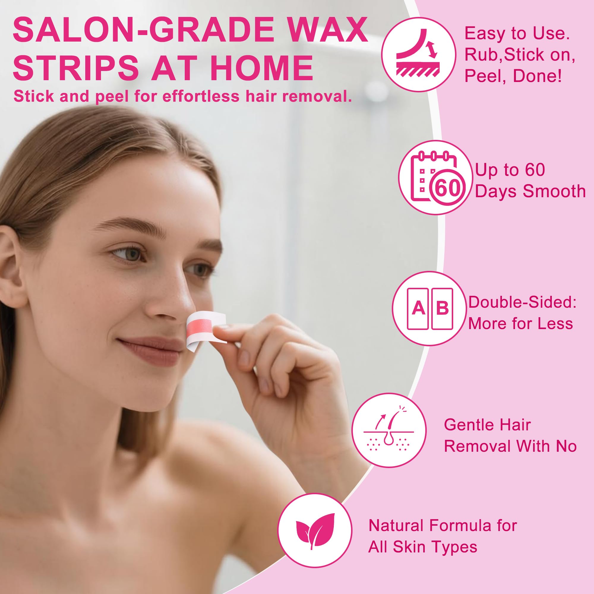 20Pcs Facial Wax Strips for Women, Upper Lip & Eyebrow Hair Removal, Hypoallergenic for Sensitive Skin, Removes Even Short Hair, Up to 5 Weeks Smooth, Easy No-Heat Waxing Kit, 10 per Bag PH