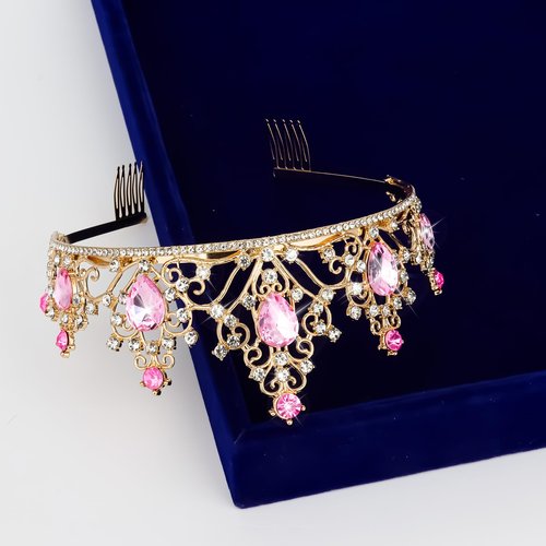 CAVETEE Pink Tiara and Crowns for Women Girls，Princess Tiara Rhinestone Crown Weeding Prom Birthday Queen Crown Headbands Birthday Party Hair Accessories for Girls