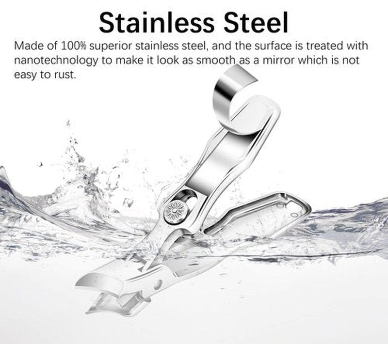 Premium Silver Anti-Splash Stainless Steel Safety Lock Nail Clipper with Catcher for Fingernails and Toenails (Slanted Edge)
