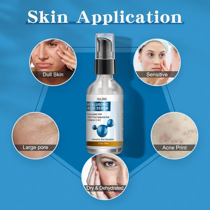 100% Pure Hyaluronic Acid Serum for Face Neck Body with Vitamin C Vitamin E for Skincare Hydrate, Moisturizer, Plump Skin, Reduce Wrinkles, Anti Aging Serum, 2 Oz