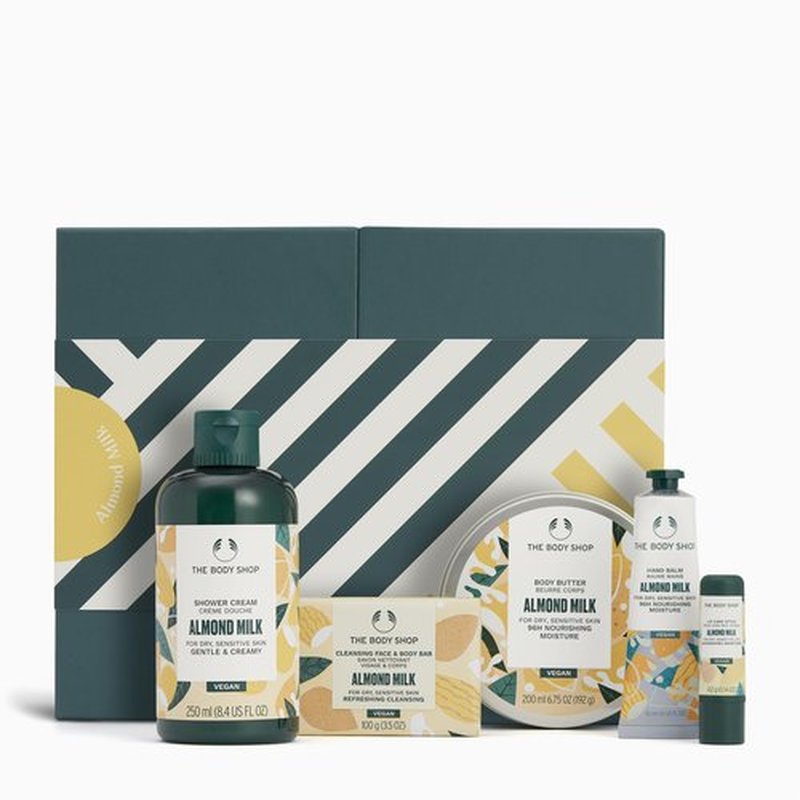 The Body Shop Almond Milk Gift Set - 5 Piece Set, Includes Shower Cream, Body Butter, Face & Body Bar, Hand Balm, Lip Care Stick, Vegan